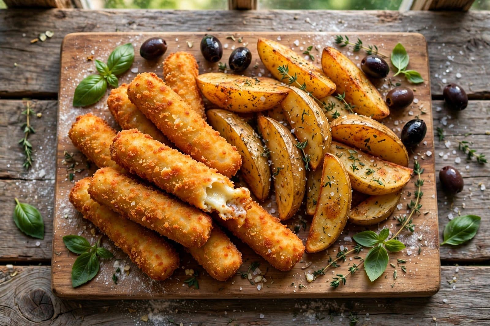Mozzarella-Sticks mit Kartoffeln