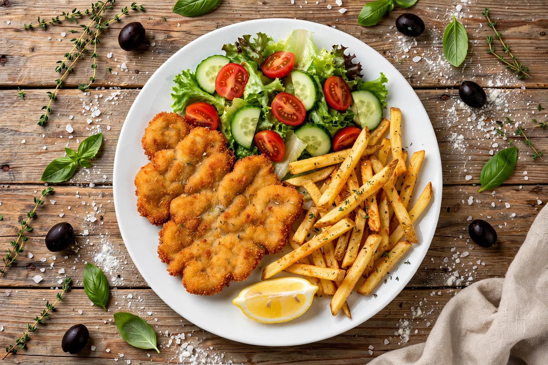 Schnitzel-Teller mit Pommes